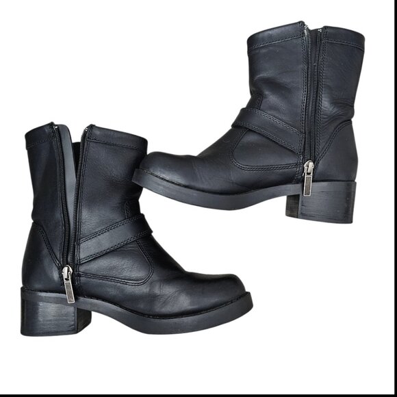 Harley Davidson Shelby Leather Buckle Zip Black Ankle Motorcycle Boots #83542 - Picture 9 of 14